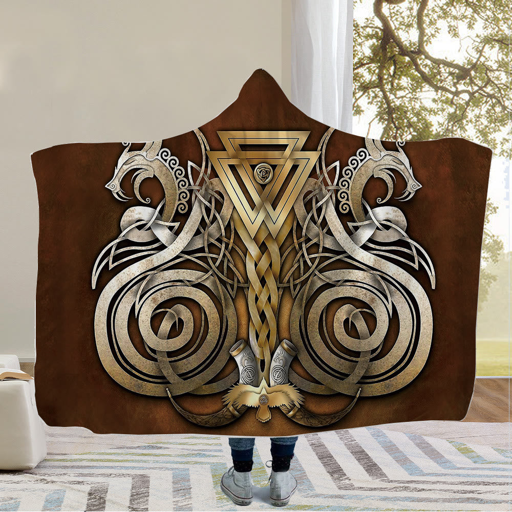 WorldNorse Raven Valknut Hooded Blanket - Celtic Knot - 150x200cm - image 4