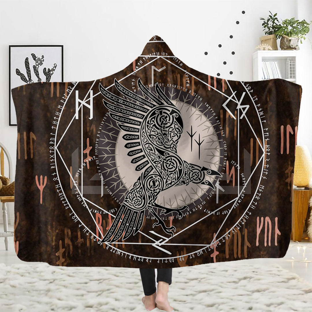 WorldNorse Raven Rune Hooded Blanket - Raven & Celtic Knot - 150x200cm - image 2