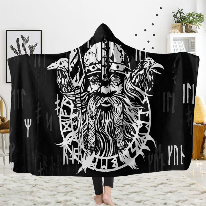 WorldNorse Raven Rune Hooded Blanket - Raven & Warrior - 150x200cm - image 3