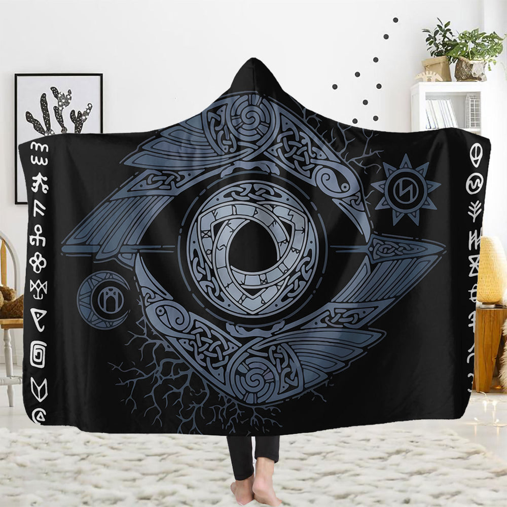 WorldNorse Raven Rune Hooded Blanket - Raven Eye - 150x200cm - image 1