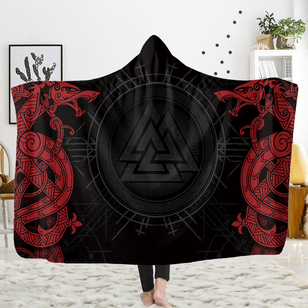 WorldNorse Viking Rune Hooded Blanket - Valknut - 150x200cm - image 3