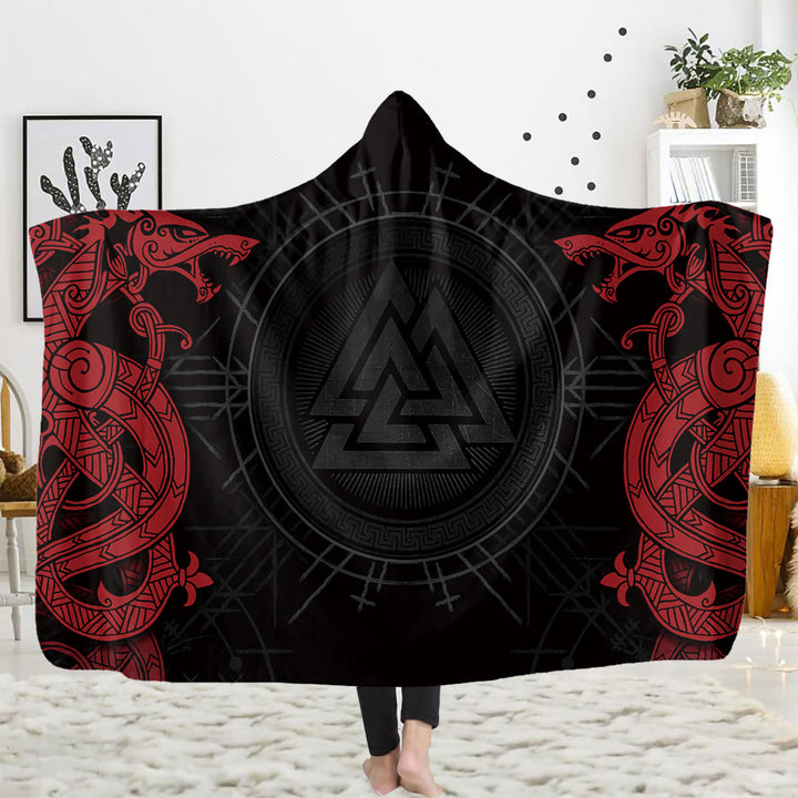 WorldNorse Viking Rune Hooded Blanket - Valknut - 150x200cm - image 3