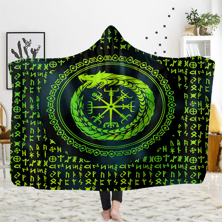 WorldNorse Viking Rune Hooded Blanket - Jormungandr - 150x200cm - image 0