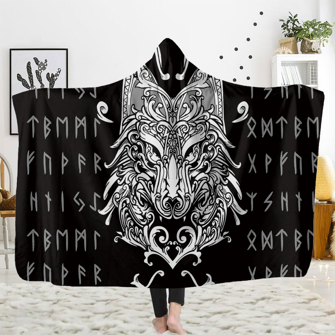 WorldNorse Viking Rune Hooded Blanket - Wolves - 150x200cm - image 2