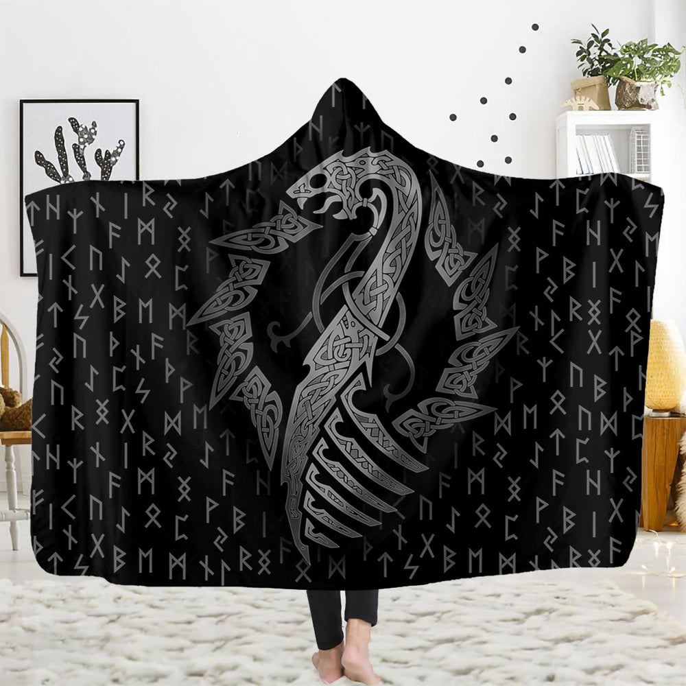 WorldNorse Viking Rune Hooded Blanket - Norse Dragon - 150x200cm - image 1