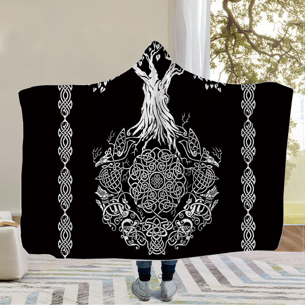 WorldNorse Odin Valknut Hooded Blanket - Yggdrasil - 150x200cm - image 1
