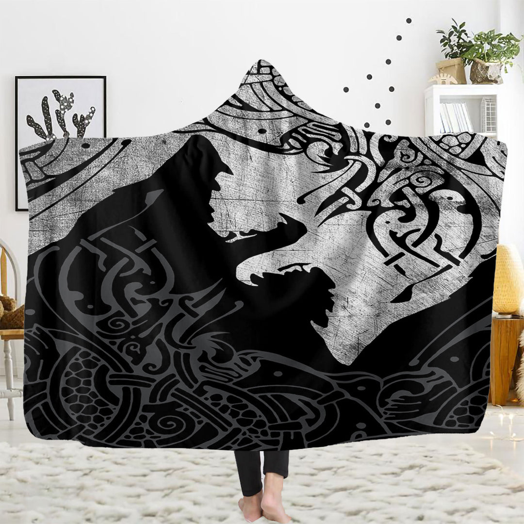 WorldNorse Celtic Knot Hooded Blanket - Howling Wolves - 150x200cm - image 3
