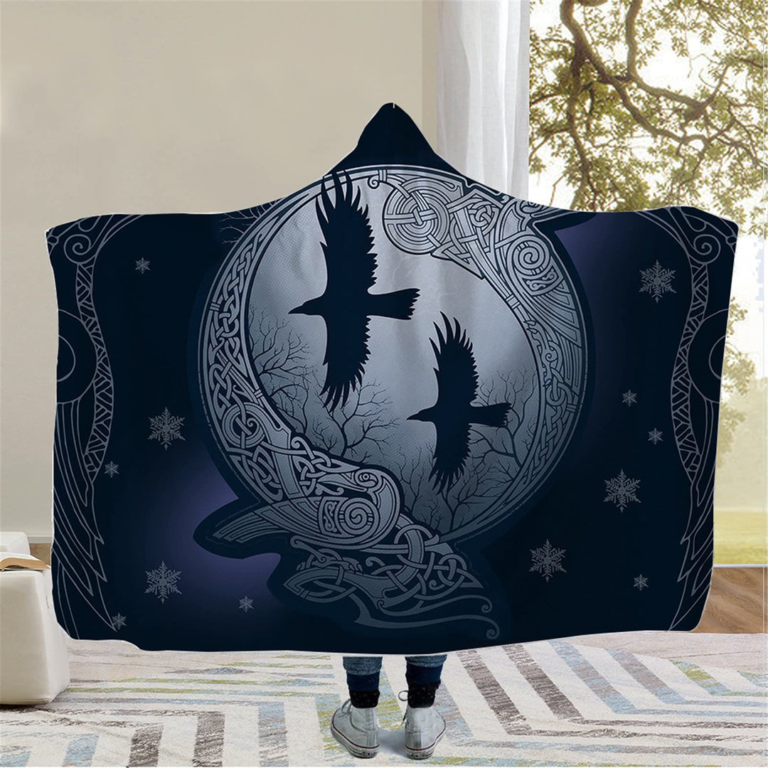 WorldNorse Celtic Knot Hooded Blanket - Raven & Snowflake - 150x200cm - image 0