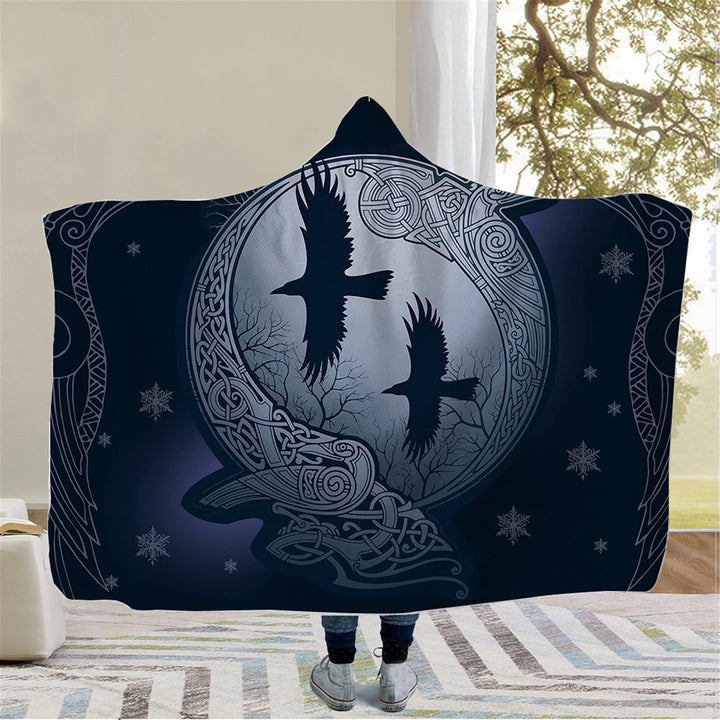 WorldNorse Celtic Knot Hooded Blanket - Raven & Snowflake - 150x200cm - image 0