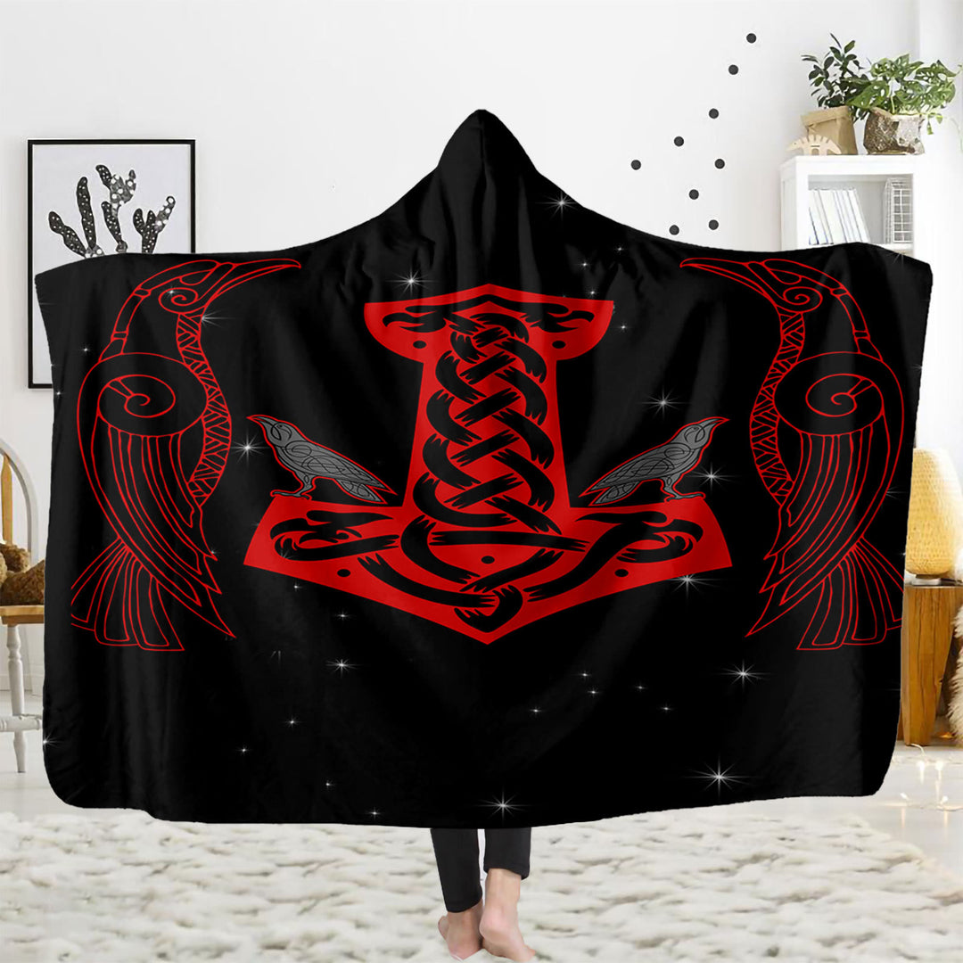 WorldNorse Viking Axe Hooded Blanket - Mjolnir & Celtic Knot - 150x200cm - image 7
