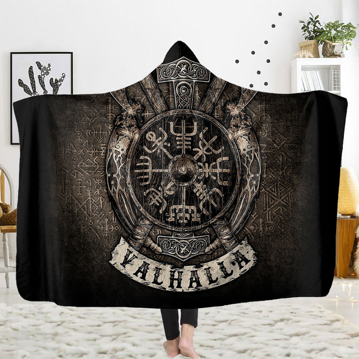 WorldNorse Viking Axe Hooded Blanket - Viking Axe & Vegvisir - 150x200cm - image 3