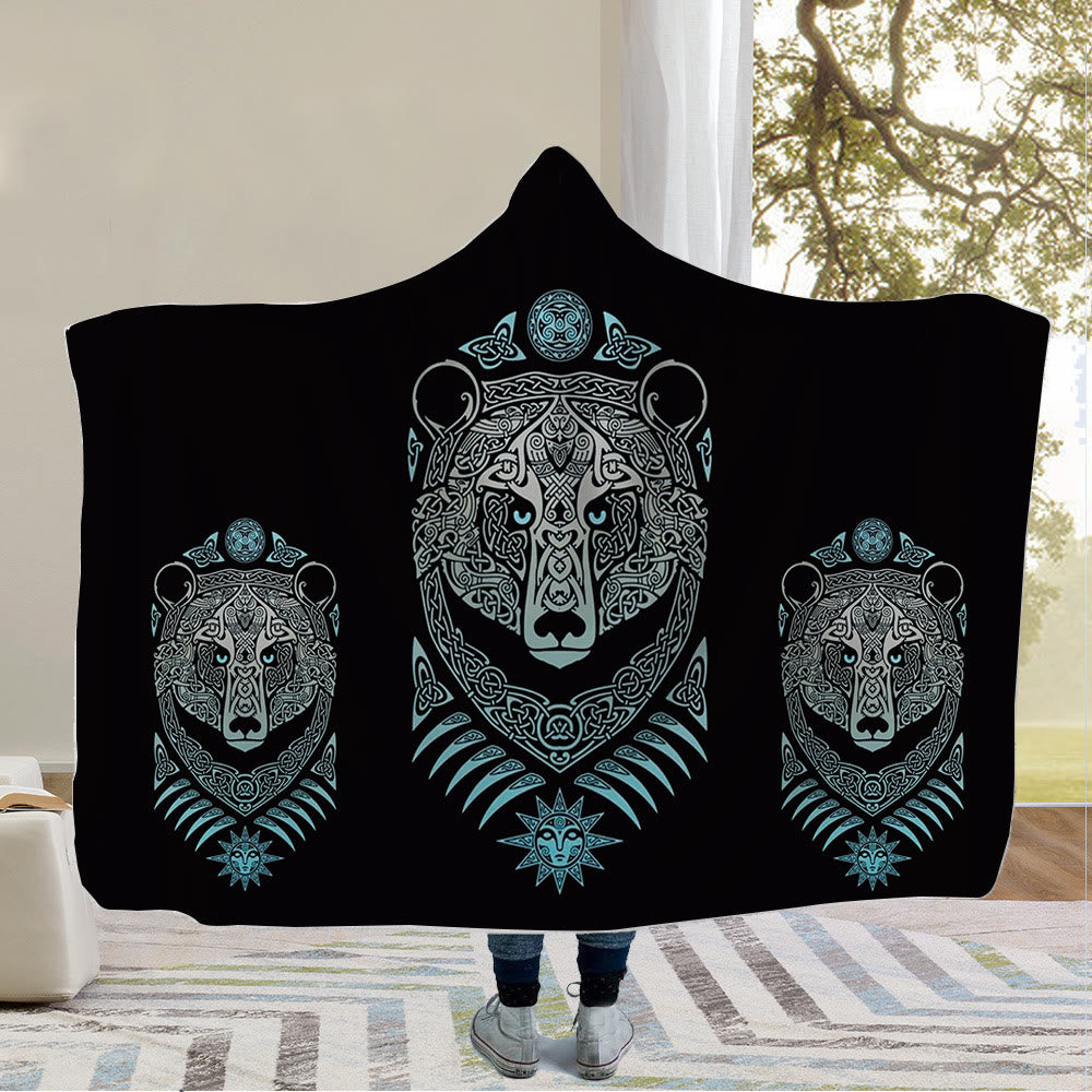 WorldNorse Wolves Rune Hooded Blanket - Viking Bear - 150x200cm - image 1