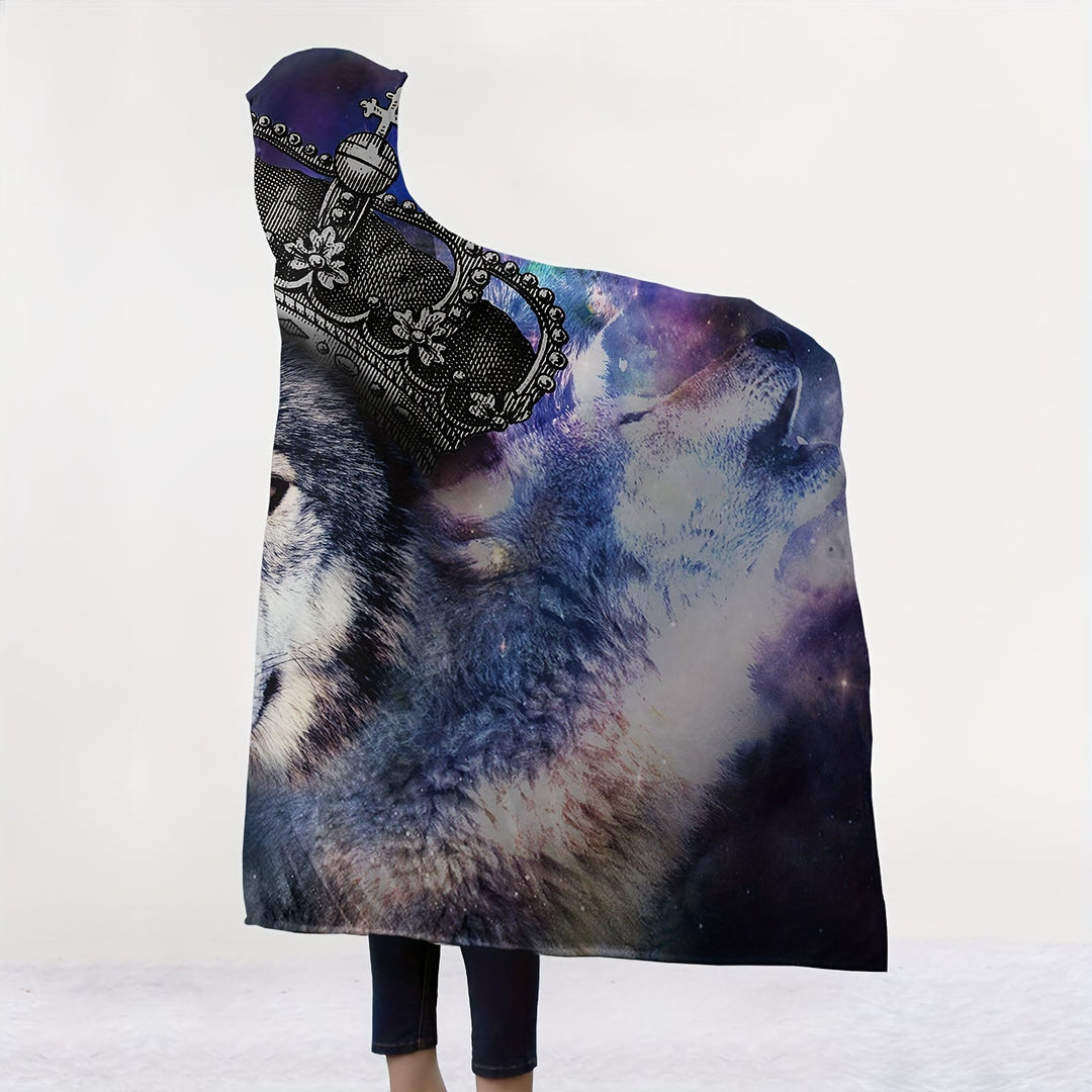WorldNorse Crown Wolves Hooded Blanket - image 1