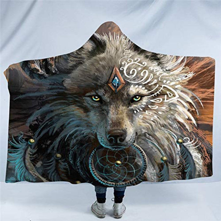 WorldNorse Moon Wolves Hooded Blanket - Dreamcatcher Wolf - 150x200cm - image 3