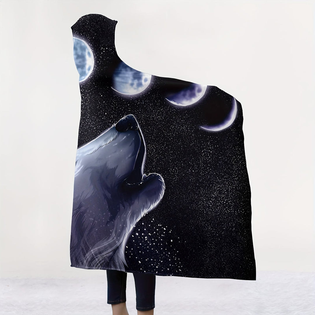 WorldNorse Moon Wolves Hooded Blanket - image 1