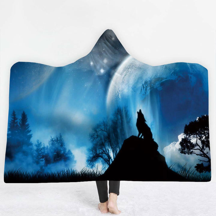 WorldNorse Galaxy Wolves Hooded Blanket - Howling Wolf - 150x200cm - image 3