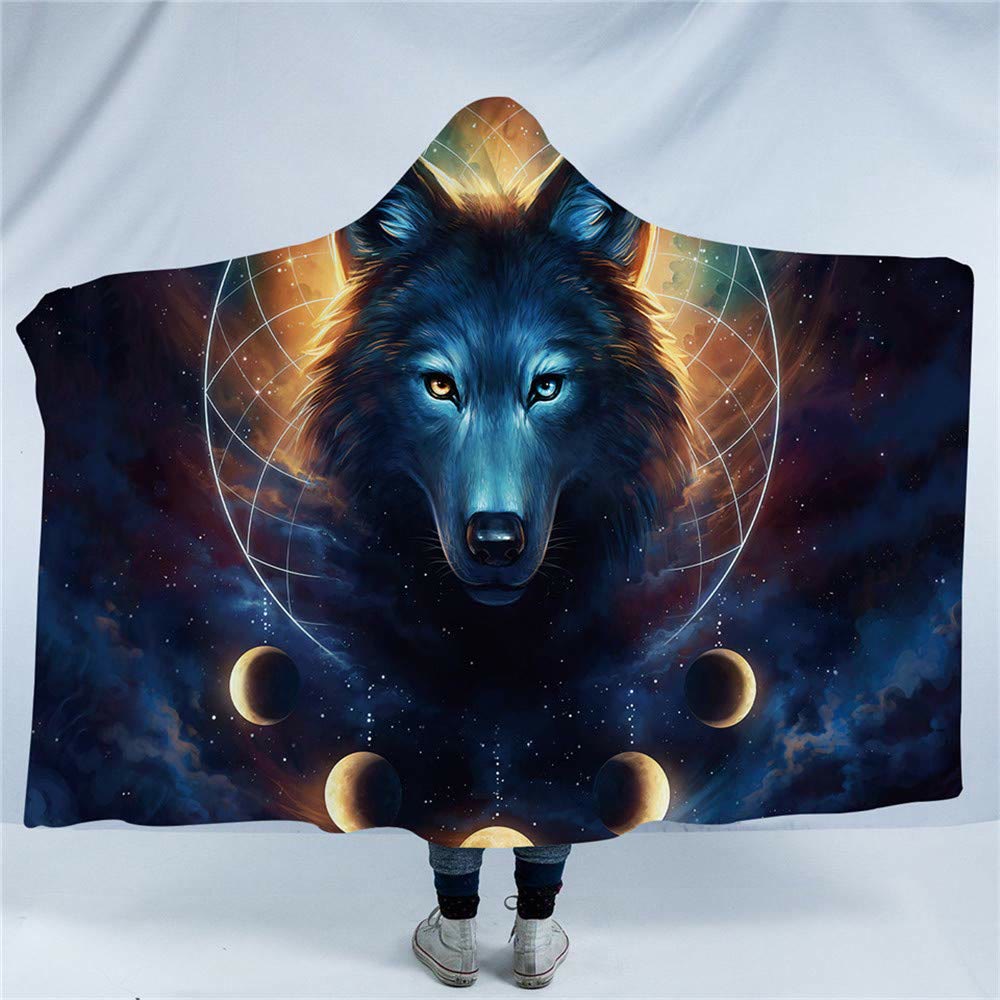 WorldNorse Galaxy Wolves Hooded Blanket - Cosmic Wolf - 150x200cm - image 0