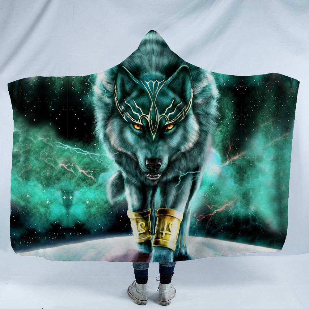 WorldNorse Mystic Wolves Hooded Blanket - Green Wolf - 150x200cm - image 5