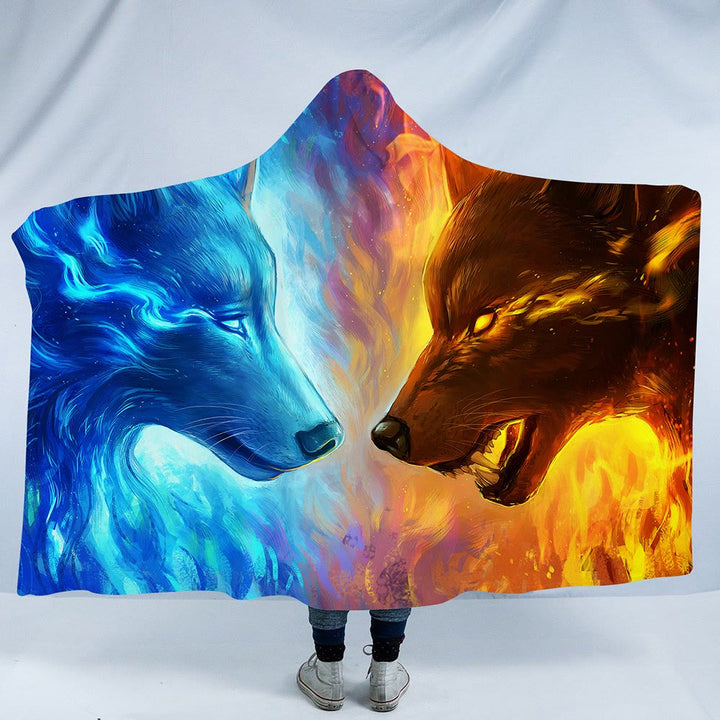 WorldNorse Mystic Wolves Hooded Blanket - Fire & Ice Wolves - 150x200cm - image 2