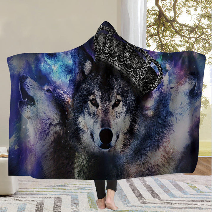 WorldNorse Crown Wolves Hooded Blanket - Crown Wolves - 150x200cm - image 0