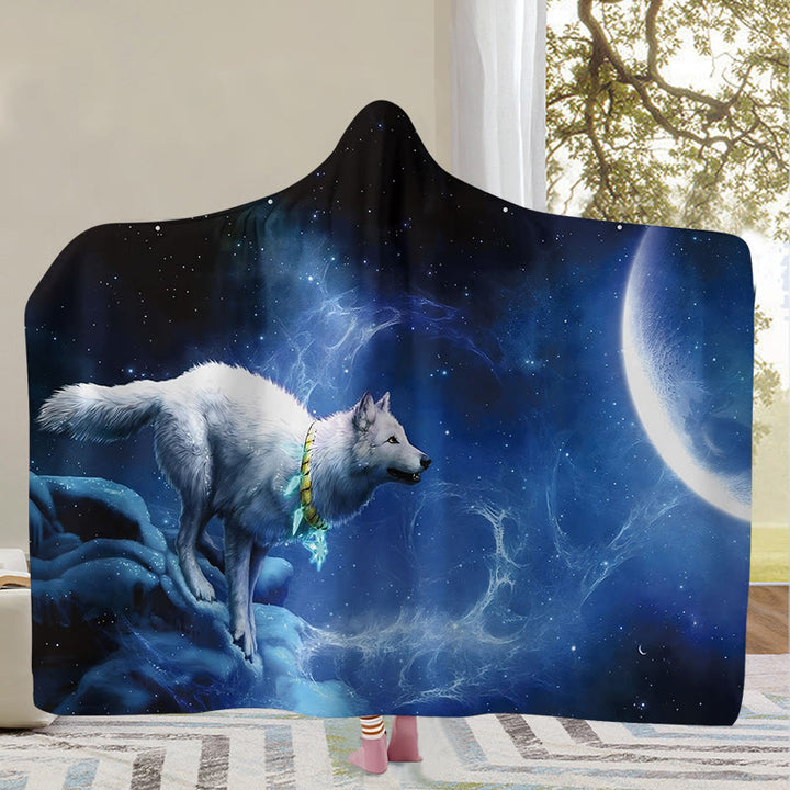 WorldNorse Aurora Wolves Hooded Blanket - Galactic Wolf - 150x200cm - image 0