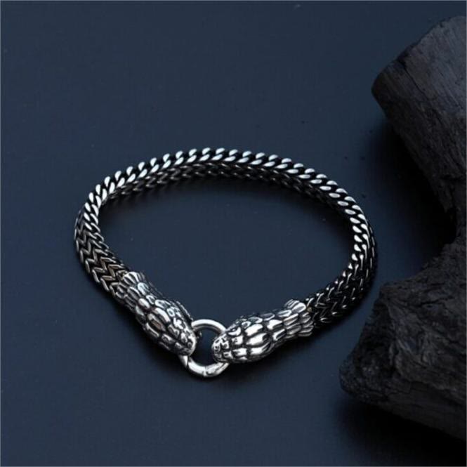 WorldNorse Double Snake Head Men Bracelet