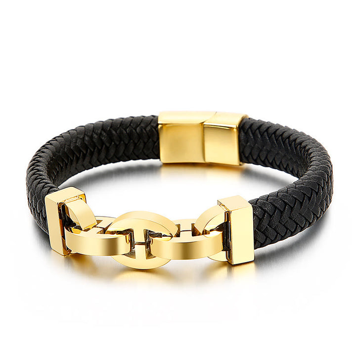 WorldNorse Steel Cuff Braided Leather Bracelet - Gold - 21.5cm - image 3