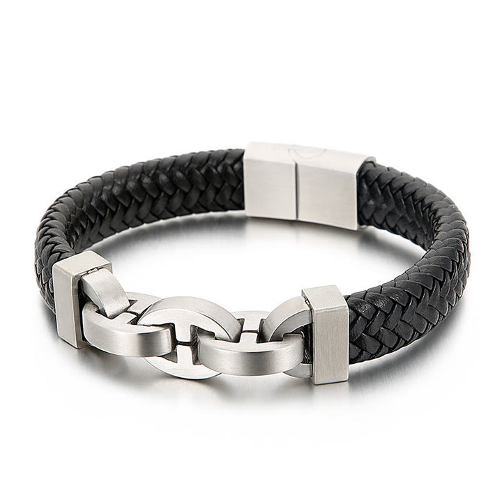 WorldNorse Steel Cuff Braided Leather Bracelet - Silver - 21.5cm - image 1