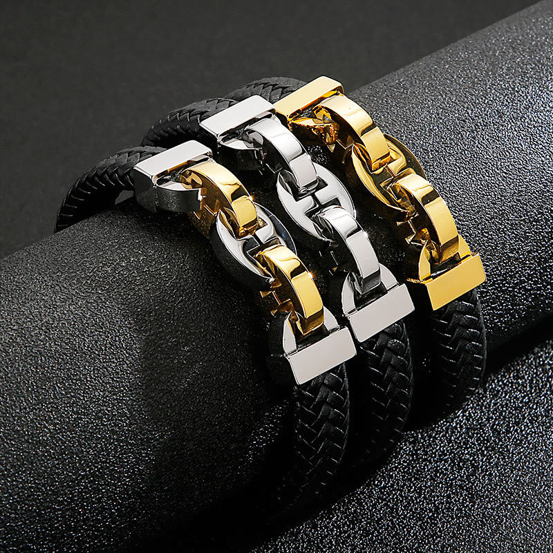 WorldNorse Steel Cuff Braided Leather Bracelet - image 0