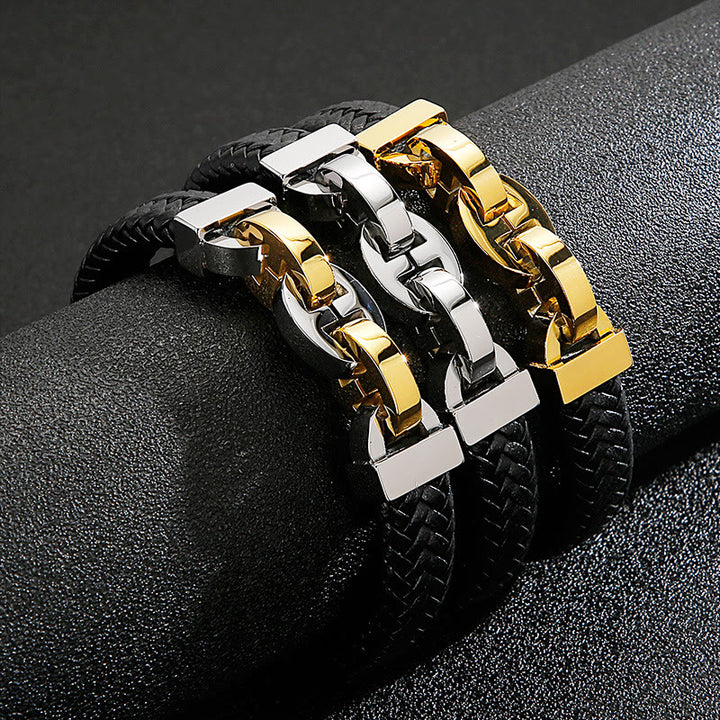 WorldNorse Steel Cuff Braided Leather Bracelet - image 0