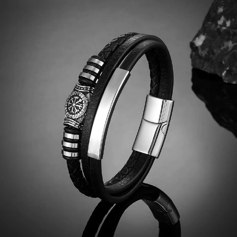 WorldNorse Vegvisir Triple-Row Braided Leather Bracelet - 23cm - image 0