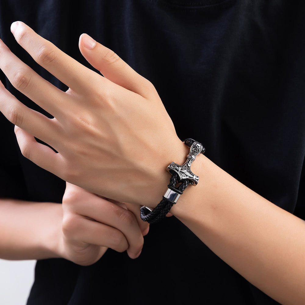 WorldNorse Thor's Hammer Braided Leather Bracelet - image 1