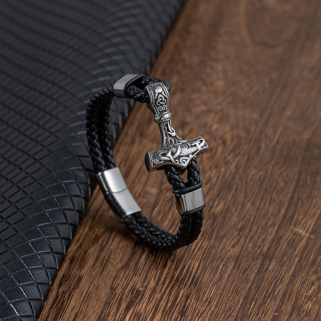 WorldNorse Thor's Hammer Braided Leather Bracelet - 23cm - image 0