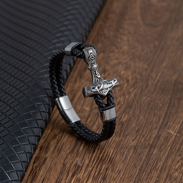 WorldNorse Thor's Hammer Braided Leather Bracelet - 23cm - image 0