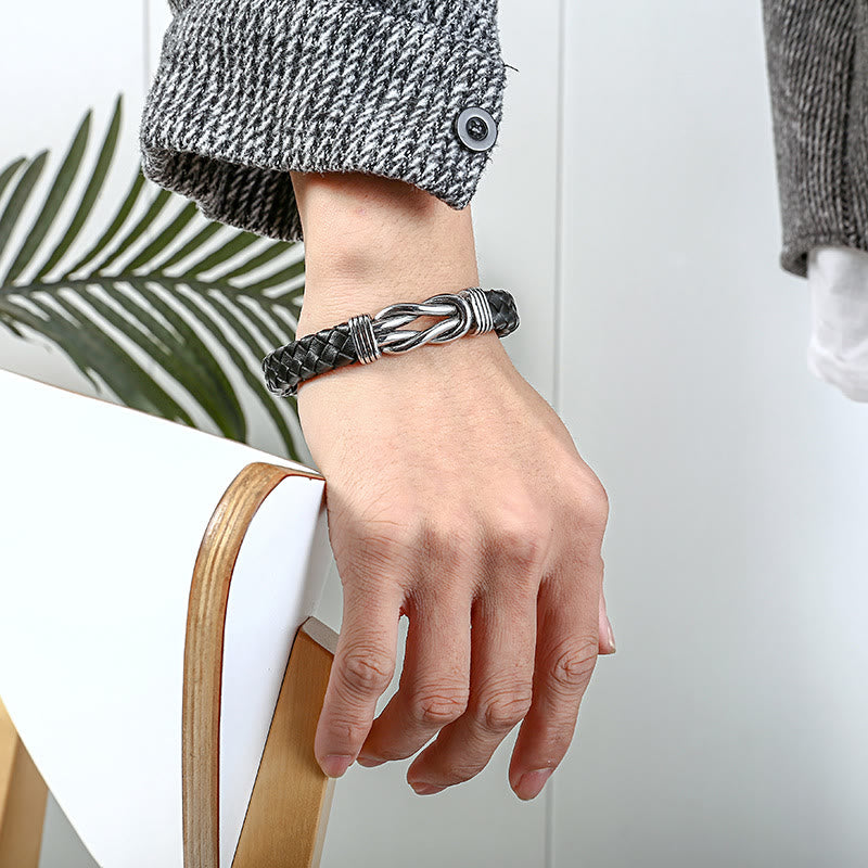 WorldNorse Infinity Stainless Steel Leather Braided Bracelet - image 1
