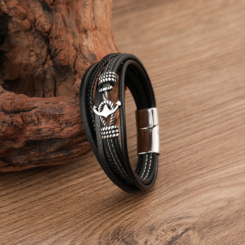 WorldNorse Multi-Layer Anchor Leather Braided Bracelet - image 3
