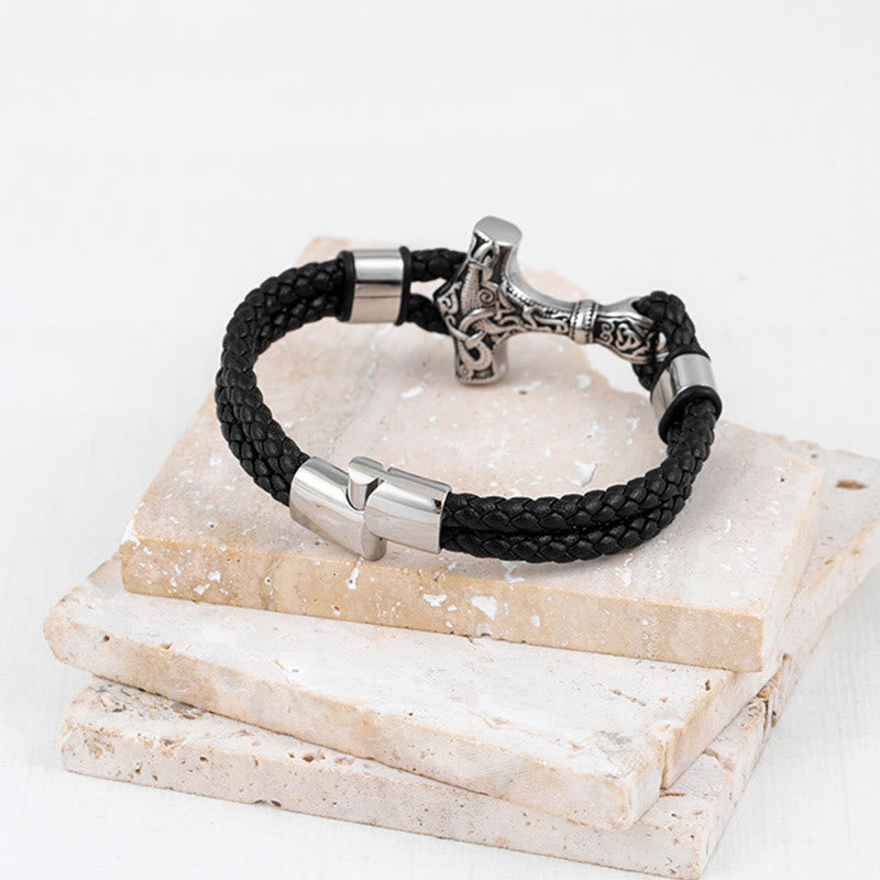 WorldNorse Thor's Hammer Braided Leather Bracelet - image 4
