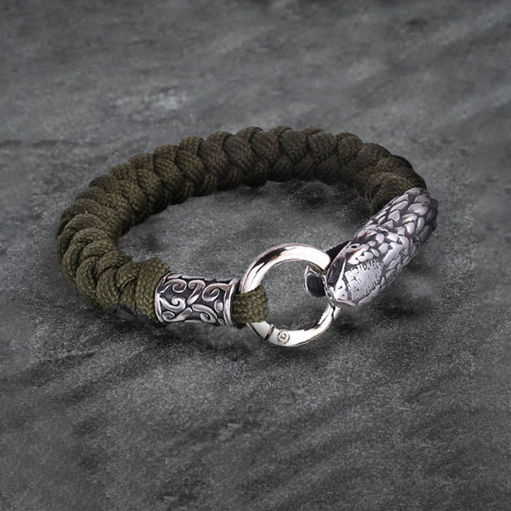 WorldNorse Jörmungandr Norse Snake Head Braided Bracelet - Olive - 23cm - image 7