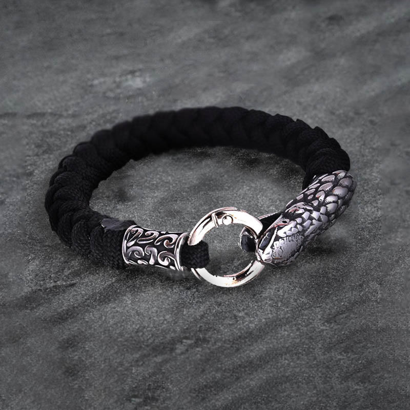 WorldNorse Jörmungandr Norse Snake Head Braided Bracelet - Black - 23cm - image 10