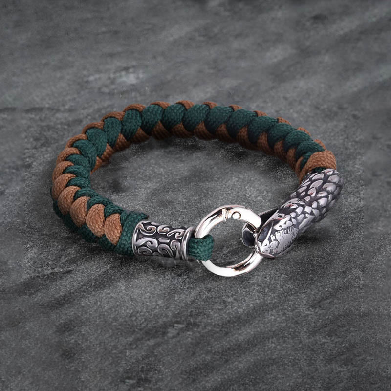 WorldNorse Jörmungandr Norse Snake Head Braided Bracelet - DarkGreen + Brown - 23cm - image 8