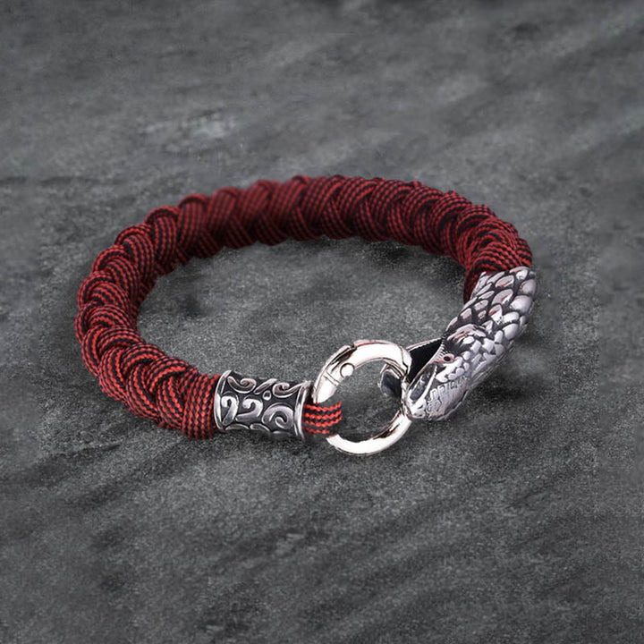 WorldNorse Jörmungandr Norse Snake Head Braided Bracelet - Stripe Red - 23cm - image 9