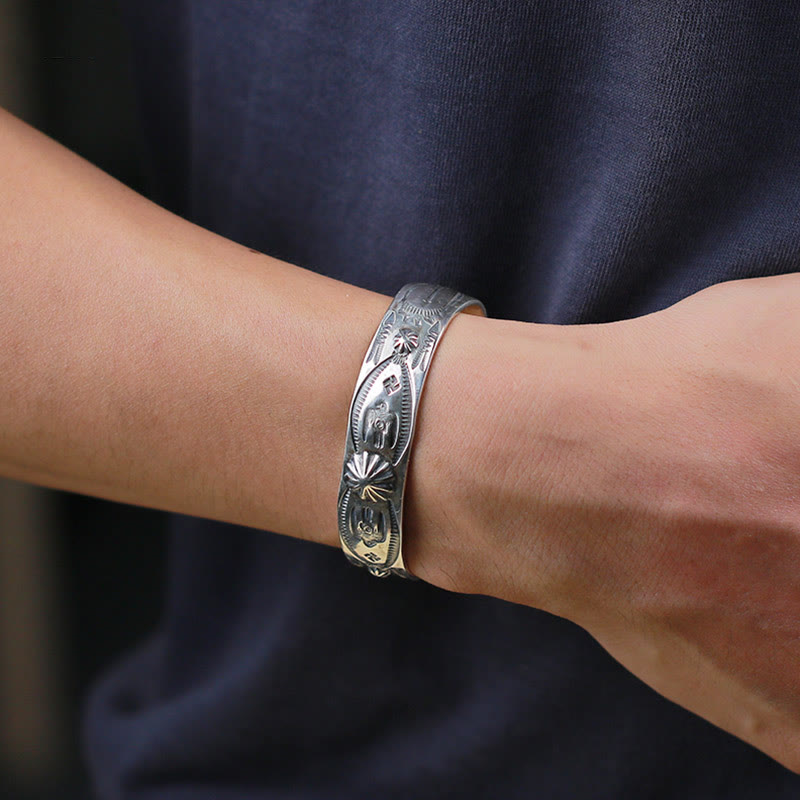 WorldNorse Handcrafted 925 Silver Stamped Tribal Motif Cuff Bracelet - image 2