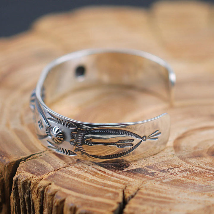 WorldNorse Handcrafted 925 Silver Stamped Tribal Motif Cuff Bracelet - image 6