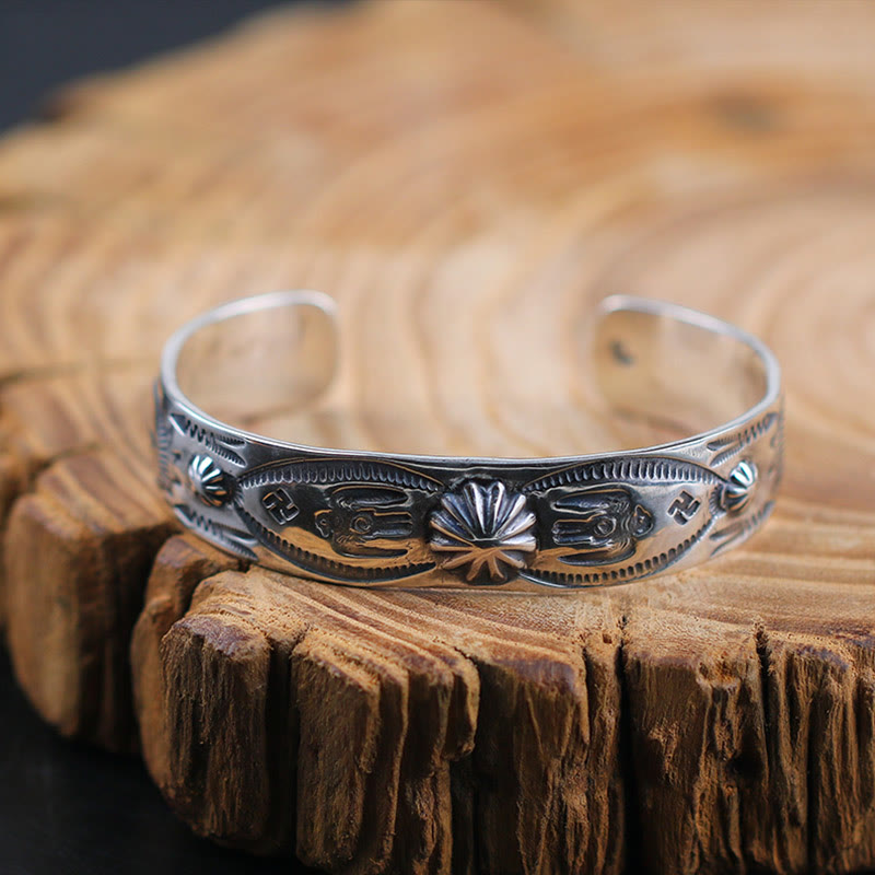 WorldNorse Handcrafted 925 Silver Stamped Tribal Motif Cuff Bracelet - image 3