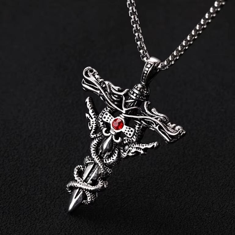 WorldNorse Retro Norse Dragon Cross Necklace