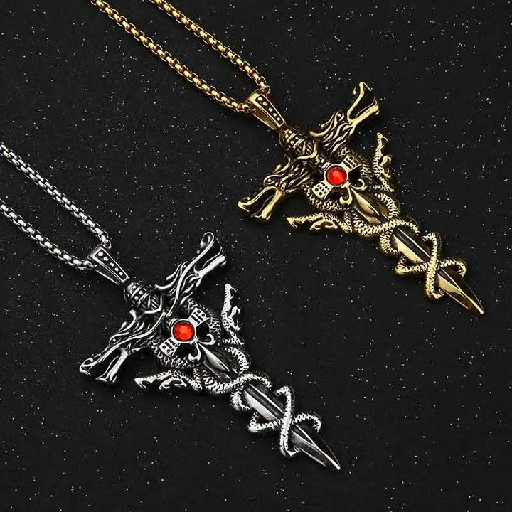 WorldNorse Retro Norse Dragon Cross Necklace