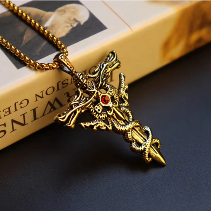 WorldNorse Retro Norse Dragon Cross Necklace