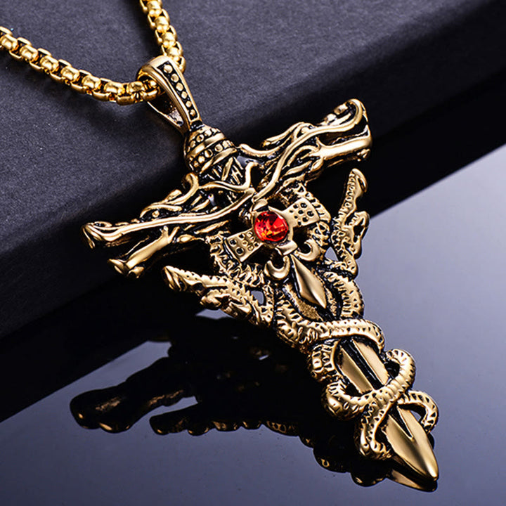 WorldNorse Retro Norse Dragon Cross Necklace - Gold - image 7