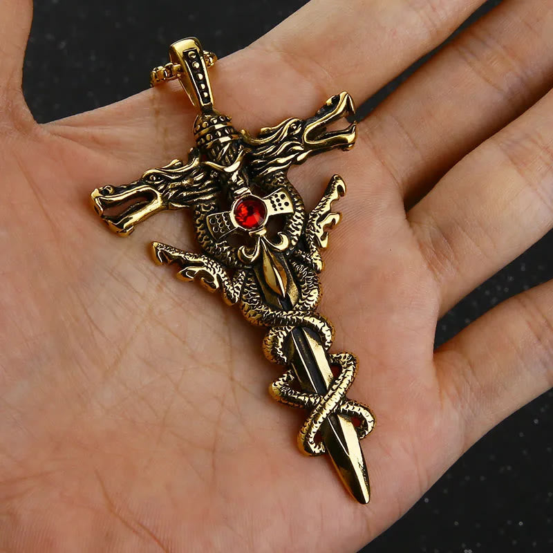 WorldNorse Retro Norse Dragon Cross Necklace