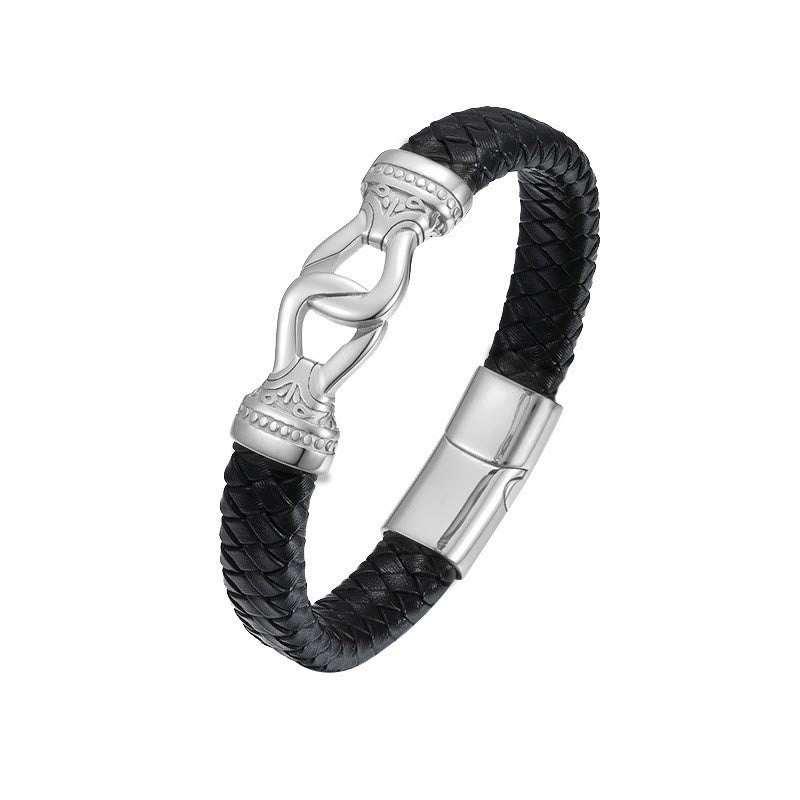 WorldNorse Magnetic Clasp Braided Leather Bracelet - Silver - 19cm - image 6
